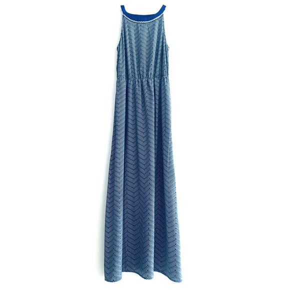 Lucky Brand | Women's Blue Sleeveless A-Line Maxi Chevron Dress Size XL - Picture 2 of 15
